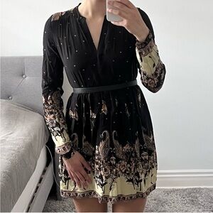 Free People Black and Cream Long Sleeve Dress